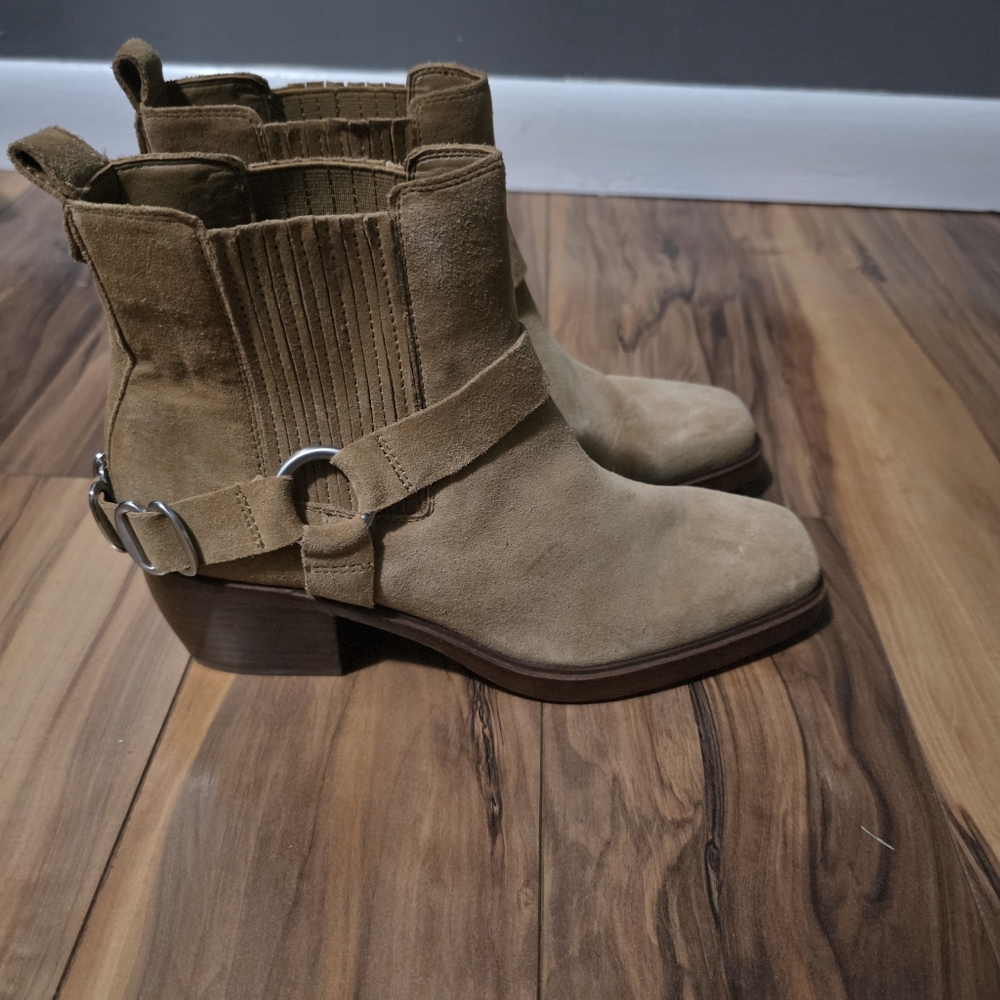 Sam Edelman Bellamie Booties Shoes Tan Squared Leather Womens Size 7.5 NWOT